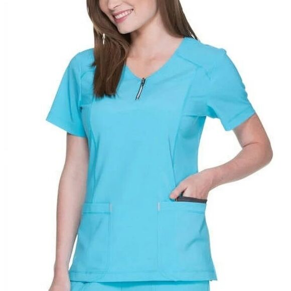 Scrubstar S Aqua Blue Black Premium Scrub Set Top & Drawstring Straight Bottom - Picture 1 of 16